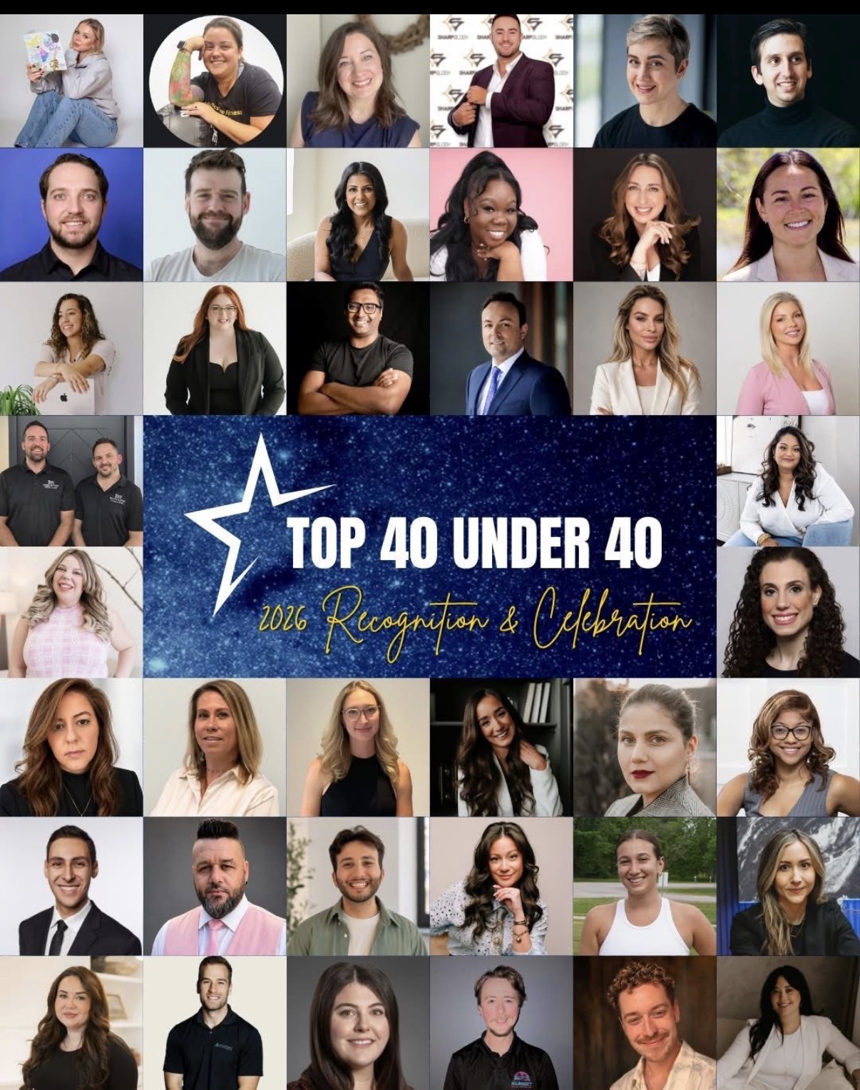 Top 40 Under 40 — 2026 Recognition and Celebration collage featuring Kellina Powell and fellow honourees